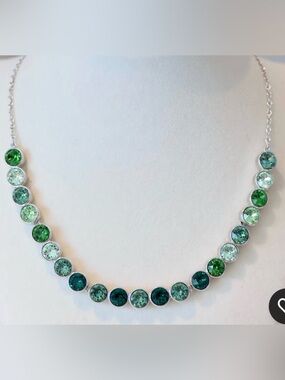 Touchstone Crystal Sterling Silver Multi-Green Crystal Station Necklace